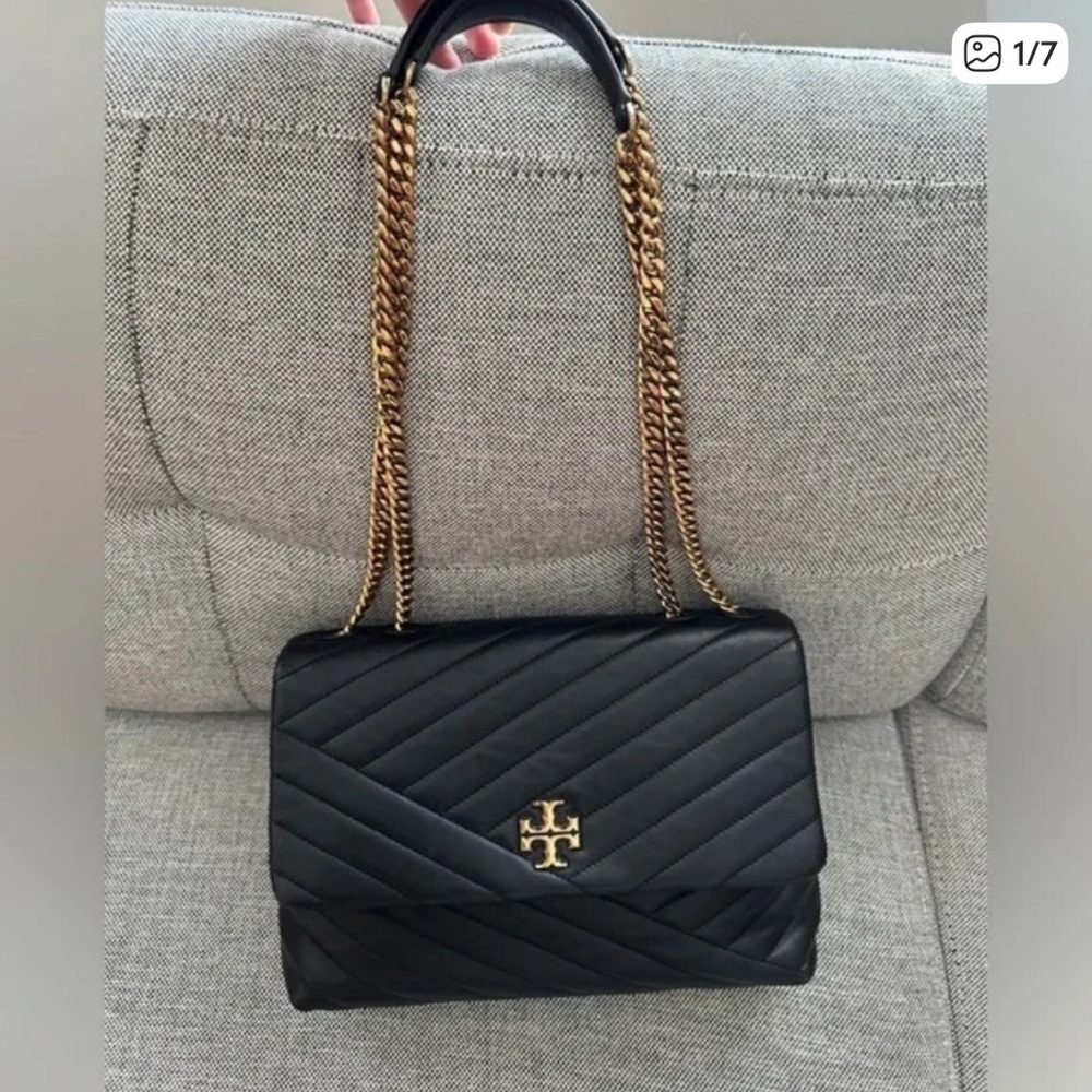 Tory Burch Black Quilted Crossbody with Gold Accents